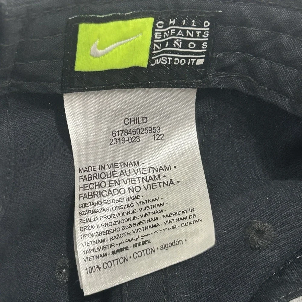 Nike Swoosh Black w/ White Logo Childs Hook and Loop Adjustable Baseball Hat Cap
